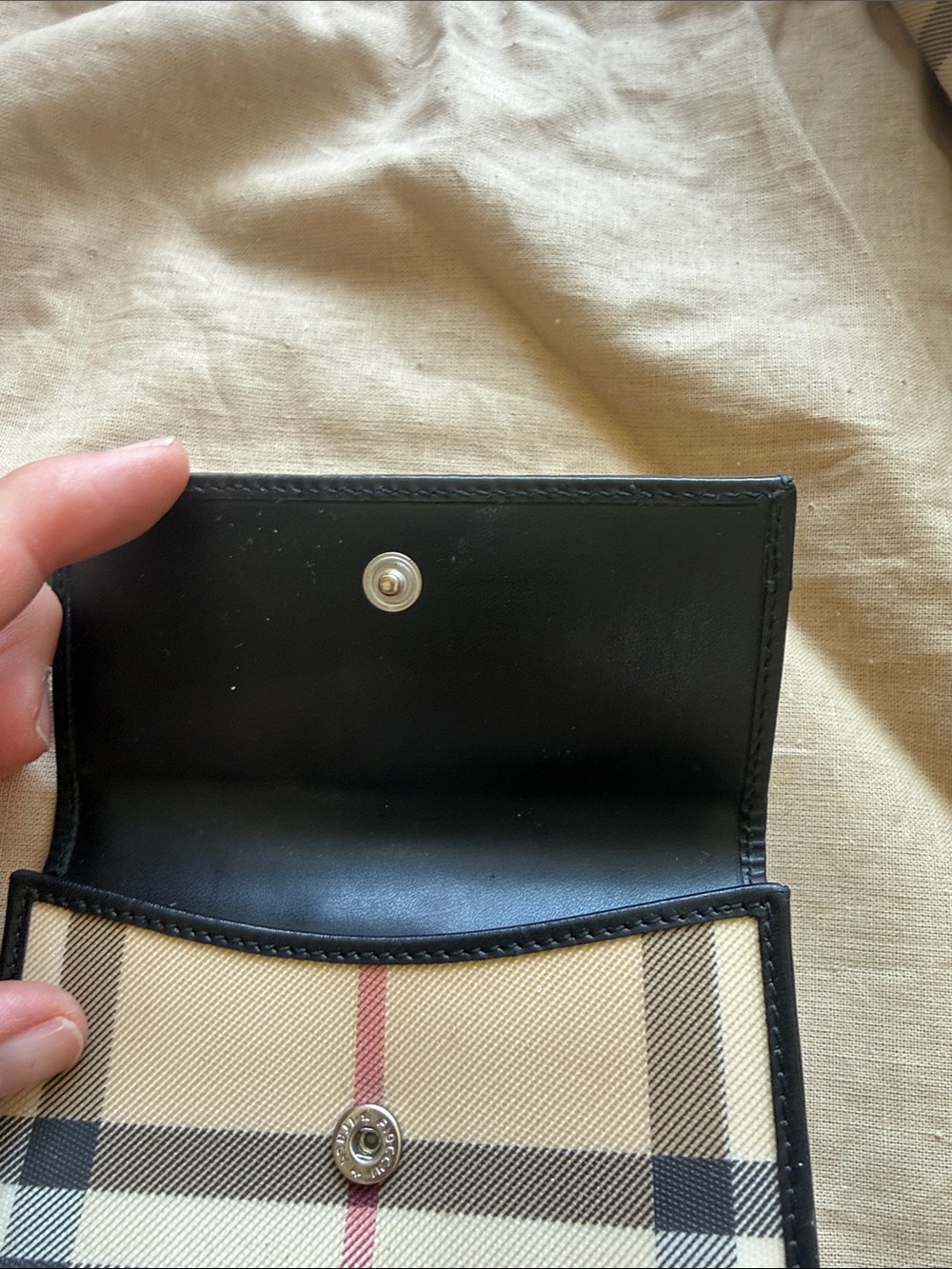 Burberry Beige Check Card Holder with Black Trim - Picture 5 of 5